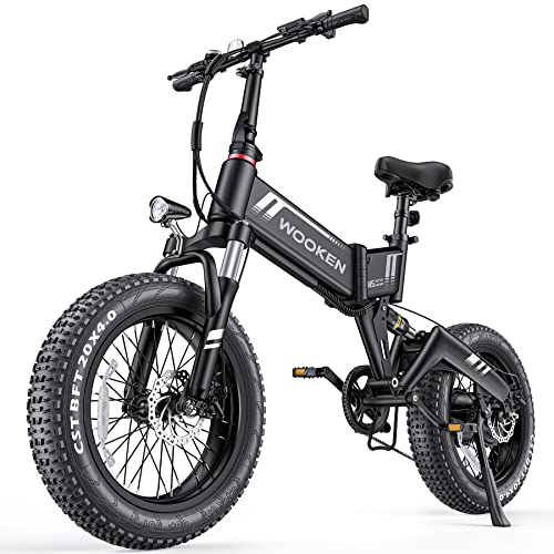 Wooken Electric Bike for Adults, 20''X4.0 Fat Tire Ebike for Adults, Peak 750W Foldable Electric Bicycle with 48V 10Ah Battery, 7 Speed, Full Fuspension, 20MPH Ebike for Mountain Beach Snow by Wooken - Used condition - US$665.26