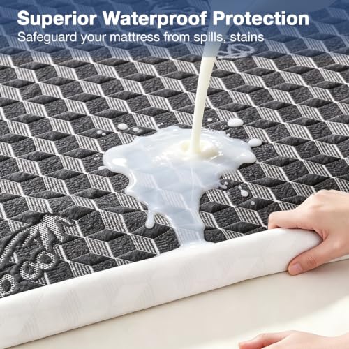 Image of Full Waterproof Mattress Protector Washable Mattress Padded Cover Rayon Bamboo Fitted Full Size Bed Protection Noiseless Plastic Bed Pad Deep Pocket Up 18 inch Soft&Breathable