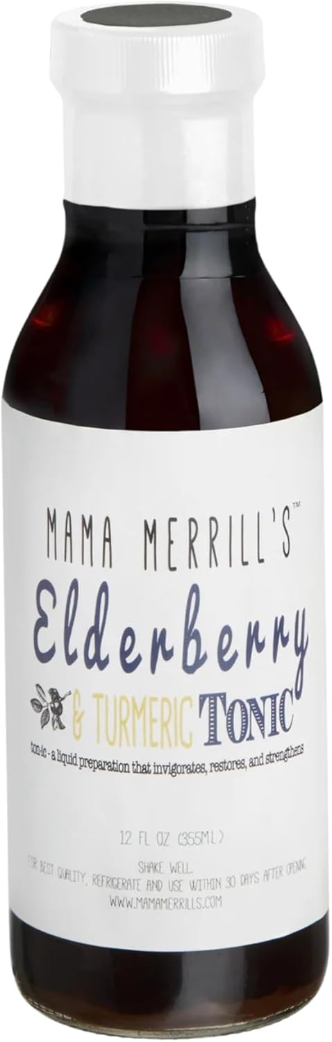 Mama Merrill's Elderberry and Turmeric Tonic 12 oz Bottle | Small Batch Recipe with Sambucus Nigra Elderberries, Turmeric, Ginger & Spices | Pure, Clean Ingredients