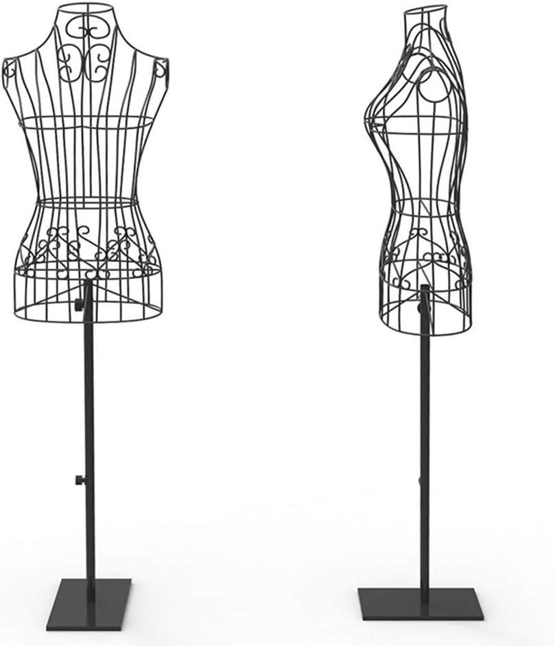 Black Metal Wire Frame Female Dress Form Mannequin Freestanding Clothing Display Stand Adjustable Height Interesting(B)