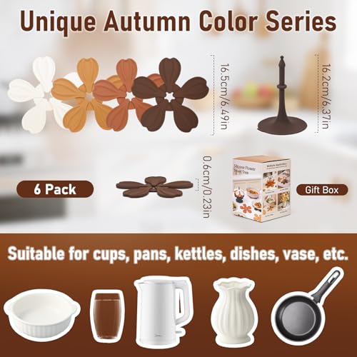 Silicone Trivets for Hot Dishes Pots and Pans - 6 Pack Tree Mat +1 Stand - image 4