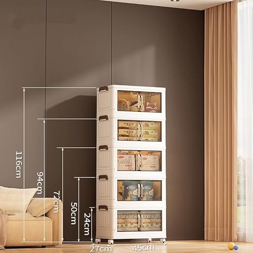 GarveeLife ﻿ ﻿Kleiderschrank Kunststoff Faltbarer 45x27x116cm, Klappkommode mit Magnetischen Türen & Rollen, 5 Lagerbereich, Stabil Mehrzweckschrank für Kinderkleidung Aufbewahrung von Spielzeug