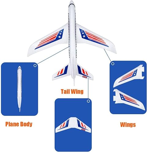 Miniatura 5 de Paquete de 2 juguetes de avión avión de espuma grande de 175 pulgadas avión planeador de 2 modos de vuelo juguete volador para niños regalos para