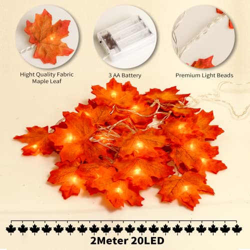 Jamber Fall Maple Leaf Garland 20 Led Maple Leaves Fairy Lights 7.4 Feet Fall Garland Lights Waterproof Maple Leaf String Lights 3Aa Battery Powered Lighted Garland For Thanksgiving Halloween Decor #TOP1