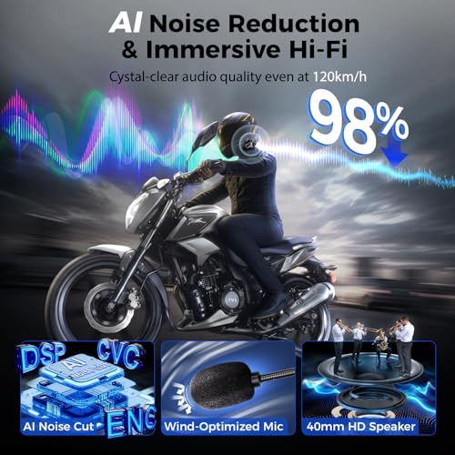 Image of Moman Motorcycle Intercom, Group Intercom Communication Systems, FM, Hi-Fi Stereo, CVC Noise Cancellation, Waterproof BT5.1 Helmet Speaker Headset, 24 Riders Mesh Communicate(CPX 1 Pack)