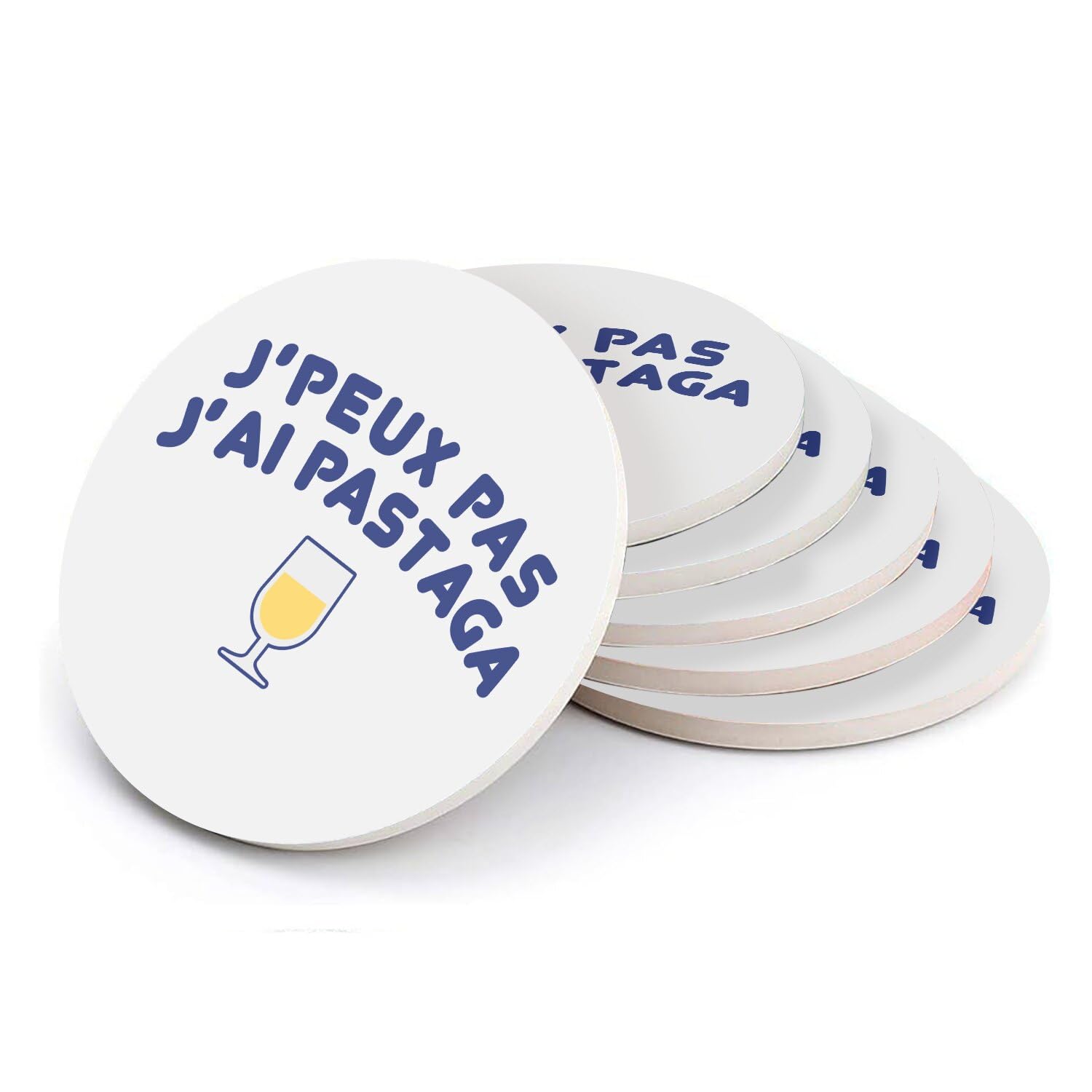 Sous-verre céramique de qualité supérieure : coffret 6 pièces J'Peux Pas J'Ai Pastaga