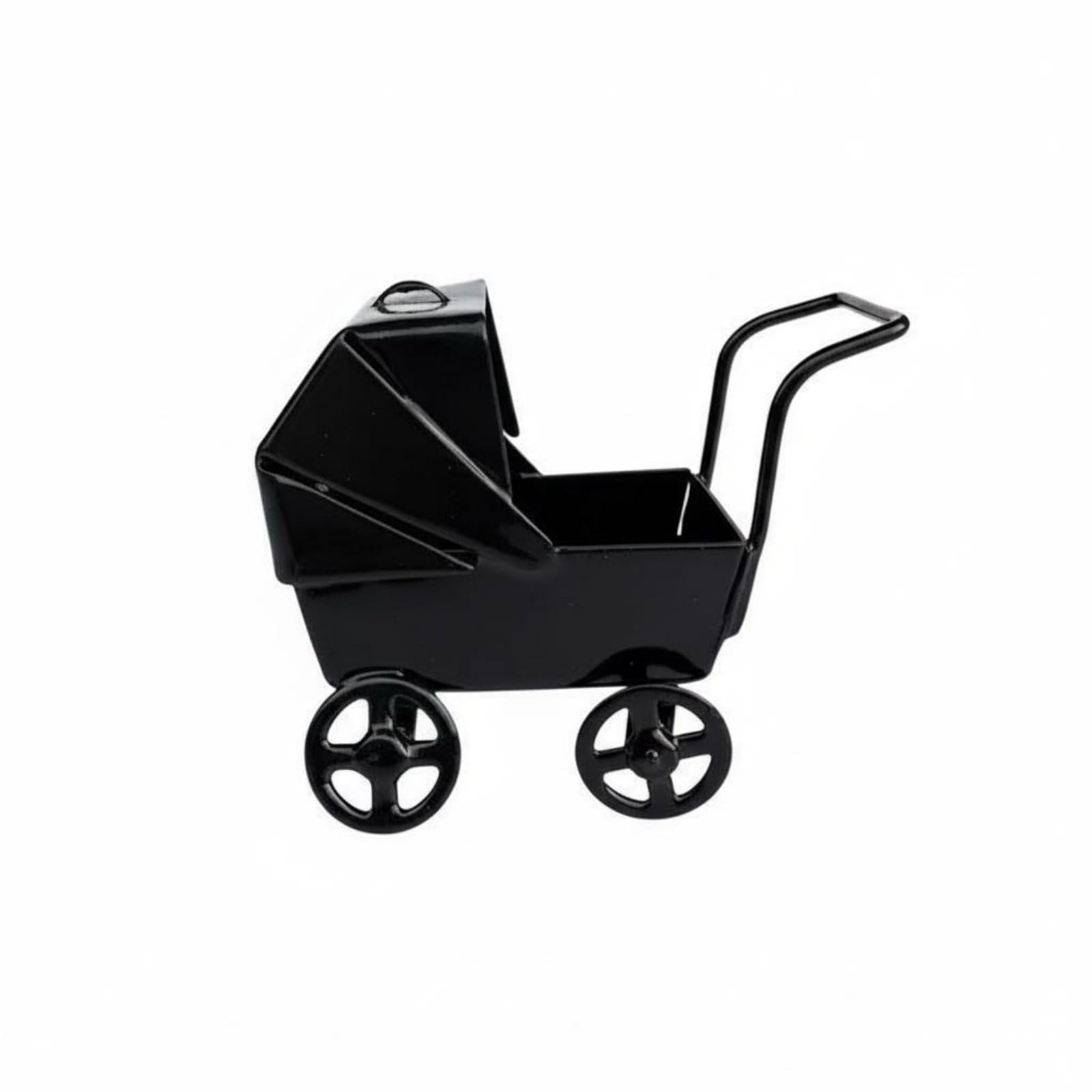 JunZheHub Miniature Pram Infant Carriage Nursery Accessory Made of Iron with Authentic Rotating Wheels Suitable for Dollhouse Display Collector Decoration, Black