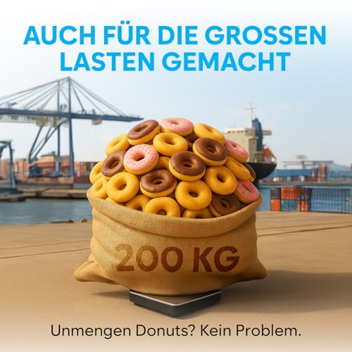 Paketwaage - 200 kg/10 g - Hochpräzise Plattformwaage mit Halte-/Tara-Funktion/LCD - Postwaage perfekt für Pakete, Gepäck, Heimgebrauch - Batterie & Kabel enthalten - Gepäckwaage