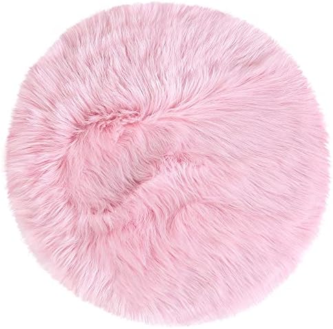 sourcing map Faux Fur Sheepskin Area Rug, Round Fluffy Indoor Carpets for Bedroom Living Room Sofa - Shaggy Soft Floor Decoration Washable Rugs, Rose Red 60x60cm / 2 x 2 Feet