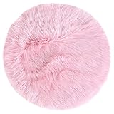 sourcing map Tapis Salon Shaggy Carpette Doux Ronde en Laine Artificielle pour Chambre Sol Canapé Rose Clair 90 x 90cm
