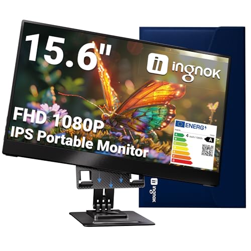 Ingnok Portable Monitor, Ultra Slim 15.6 Inch FHD IPS Laptop Screen Extender with Adjustable Stand,...