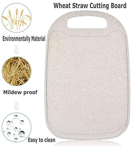 3 Pack Mini Kitchen Cutting Board Mats Small Fruit Cutting Board Wheat Straw Plastic Cutting Boards Set Dishwasher Safe, Juice Grooves, Thicker Boards Easy Grip Handle, Non Porous(13 Inch X 8.5 Inch) #TOP4