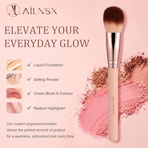 Image of Makeup Brush, Large Powder Brush for Face Makeup, Soft Fluffy Face Brush for Setting Powder, Blush, Bronzer and Powder Foundation, Pink Handle Rose Gold Ferrule