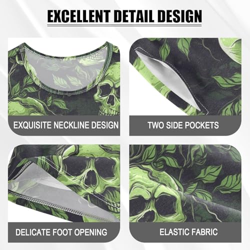 ALAZA Vintage Skull and Green Branches Pajama Set Short Sleeve Sleepwear Soft Lounge Nightwear4
