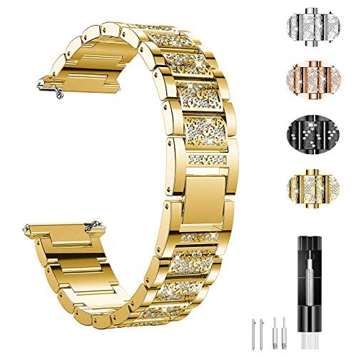 Jewelry Bling Bands Compatible with Fitbit Versa Band/Fitbit Versa 2 Band for Women, Diamond Rhinestone Bracelet Metal Strap Replacement for Versa/Versa 2/Versa Lite smartwatch (Gold)