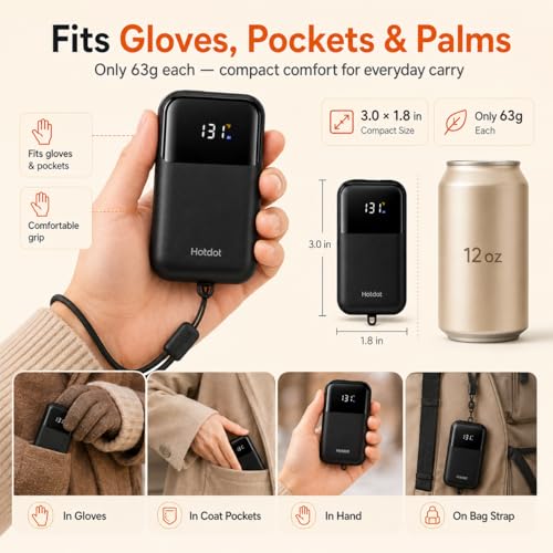 Image of Hand Warmers Rechargeable, Heat Levels (104-131F), Real-Time Temp & Battery Display, Electric Hand Warmers, Fast Heating, Fits in Gloves /Pocket, Gifts for Women & Men