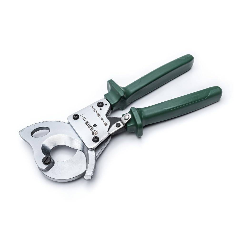 SATA ST72511 Cortacables con trinquete, con mordazas de acero de aleación forjadas en caída para trabajo pesado y manijas antideslizantes verdes ergonómicas