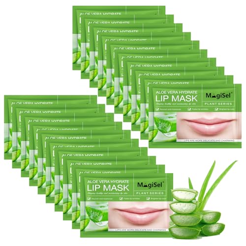 Set de Aloe Vera Mascarillas para Labios, Mascarilla Labial Nutritivo Hidratante, Tratamiento Labial Suaviza el contorno los labios, Ilumina el color los labios, Mejora secos y ásperos (20 Unidades)