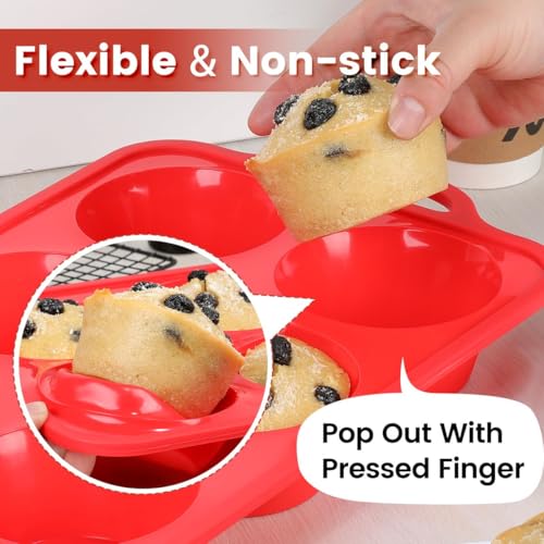 Image of CAKETIME Jumbo Muffin Pan, 3.5 Inch Large Muffin Pan with Metal Reinforced Frame 6 Cup Silicone Jumbo Cupcake Pans for Baking Easy to Handle 2 Pack Red
