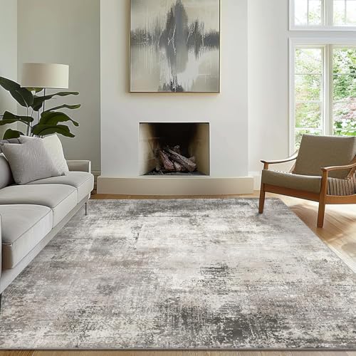 Image of BEIMO Area Rugs 8x10 Machine Washable Rug for Bedroom Living Room Dining Room, Large Modern Abstract Soft Rugs, Indoor Low Pile Carpet with Non Slip Rubber Backing, Abstract Gray