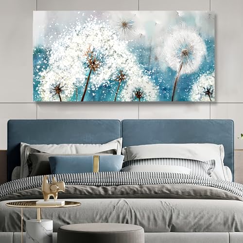 Tableau pissenlit bleu pour habiller un grand mur vide de salon