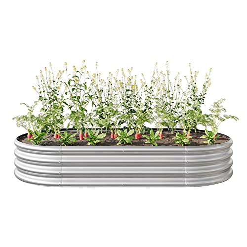 Foubam Galvanized Raised Garden Bed For Vegetables,Outdoor Garden Raised Kit Planter Box,Backyard Patio Planter Raised Beds For Flowers, Herbs, Fruits,Oval Metal Planter Flower Pot 6X3X1 Ft Silver #TOP5