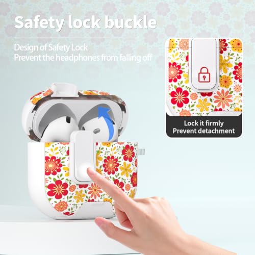 Image of for AirPods 4 Case with Safty Lock & Phone Stand,Cute Floral Pattern Style