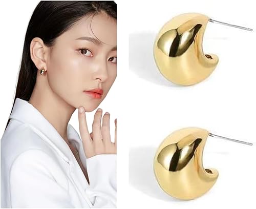 Miniatura 2 de SYWDUDUCLT Oversized chunky Gold Earrings gold plated earrings Lightweight Drop Earrings Fashion Jewelry for Women Girls Gift with 18K Real Gold