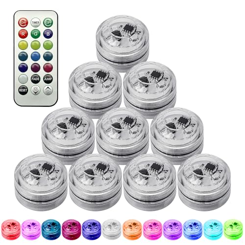 10PCS Mini Lumières LED Submersible, Lumières Imperméables RGB Multi Couleurs, Multicolore LED Eéclairage Bassin avec Télécommande, Pour piscine,...