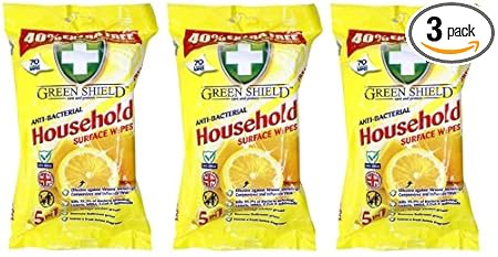 : Greenshield Anti Bacterial Household Surface Wipes 70's Pack of 3