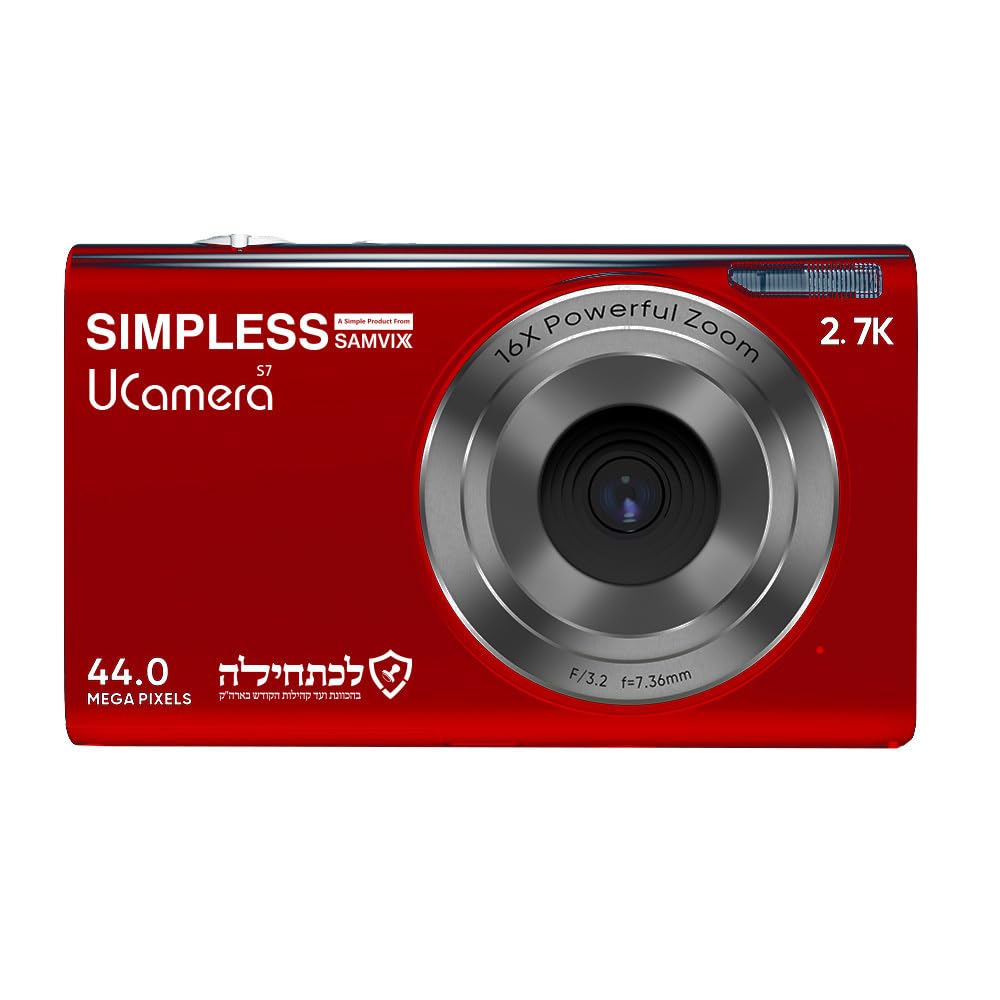 Samvix UCamera S7 Kosher 44MP Digital Camera with Video, No WiFi, No Bluetooth (Red)