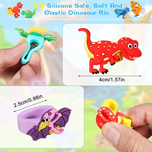 Chalyna 24 Packs Dinosaur Rubber Rings Dinosaur Cupcake Rings Soft Dino Ring Dino Cupcake Topper For Dinosaur Party Favors Supplies #TOP2