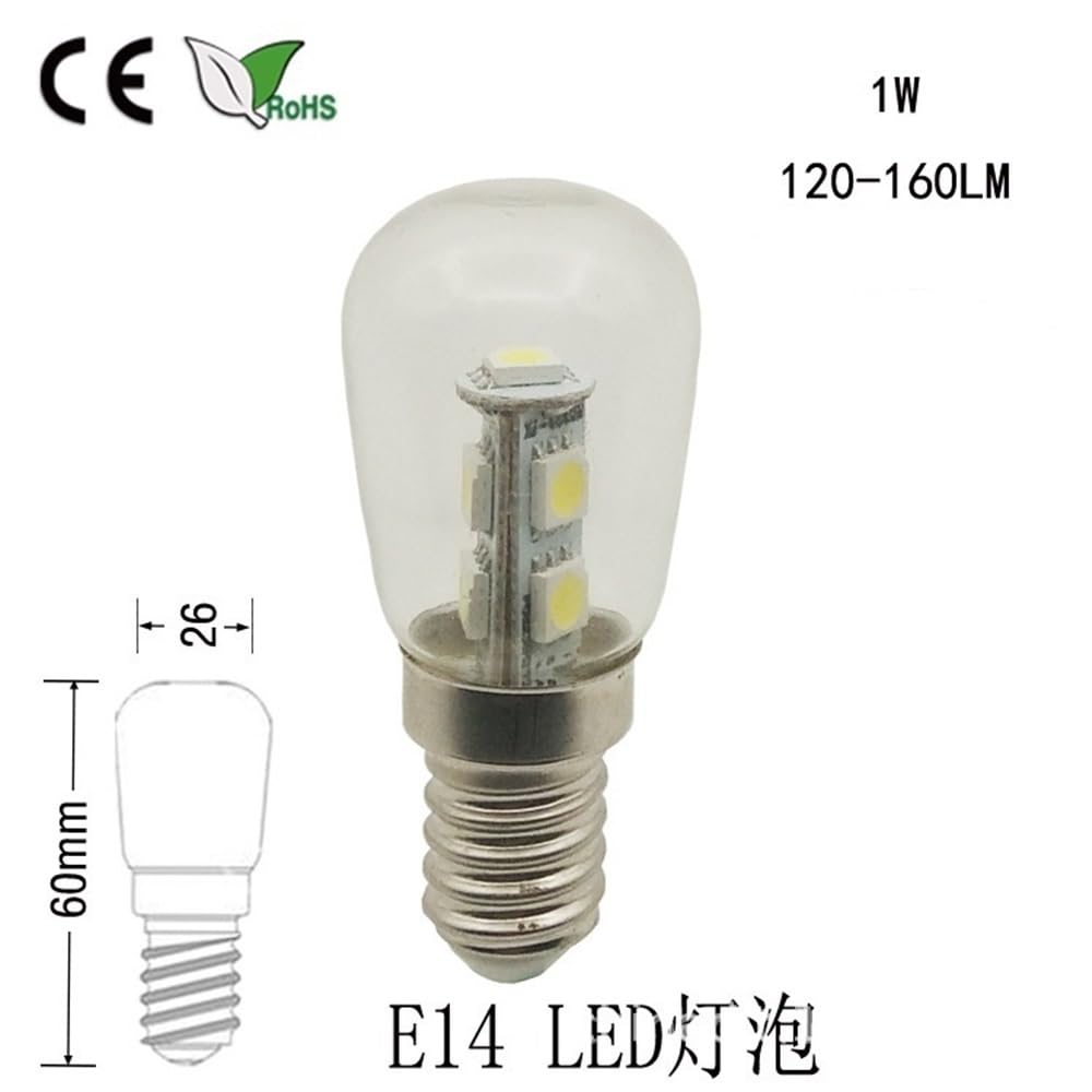 1fortunate lights, Paquete de 50 bombillas LED for refrigerador, CA 220 V, T26, E12/E17, pantalla de vidrio, lámpara de mesa, aplique de pared(6500K Cool white,E14)