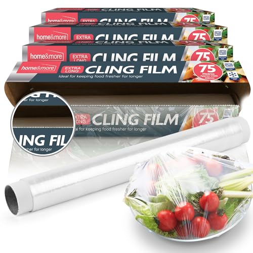 SOL 4pk Cling Film for Food 75m x 30cm – Catering Cling Film with Dispenser & Cutter – Food Wrap Refill Rolls for Kitchen, Meal Prep, and Food Storage, Easy to Use