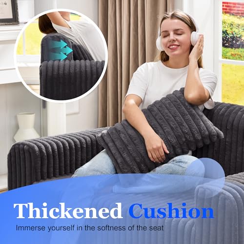 Image of Hobestluk Couch Sofa 2-Seater Foam Sofa Loveseat for Small Spaces Comfy Sofas with Removable Cover Furry Couch with Pillows for Living Room, Bedroom, Apartment, Office (Dark Grey, Loveseat)