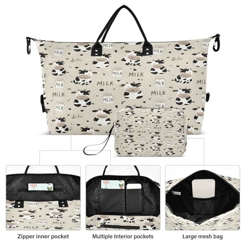 Travel Duffle Bag Weekender Bags Overnight Bag with Toiletry Bag Gym Duffel Bag Cow Milk for Travel Business Trips Sport2