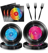 200 PCS Vinyl Record Tableware Disposable for 1950's Rock Music Party Supplies Back to 50s Rock D...