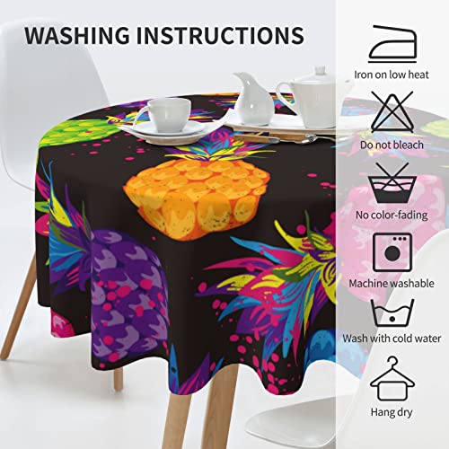 Yetta Yang Colorful Pineapple Tropical Waterproof Picnic Patio Party Round Table Cloth Cover Decorations Fabric 60 Inch Circular Tablecloth For 20-47 Inch Home Dining Room Kitchen Decor #TOP6