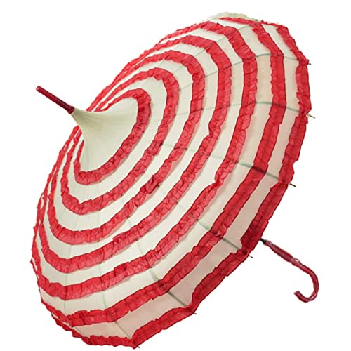 Outgeek Ladies Sunproof Umbrella Parasol Lace Flowers Pagoda-Shaped Victoria Style Long Handle (Red And White) #TOP2