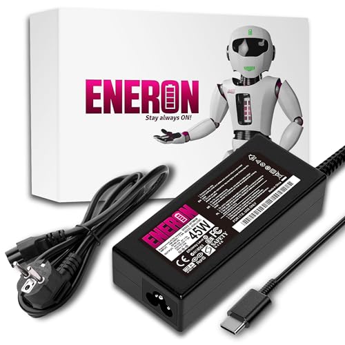 ENERON 45W Adaptador Universal para Laptop USB-C con Cable, Cargador de Red Rápido Tipo C para Ordenadores, Tabletas y Teléfonos, Compatible con HP LENOVO ASUS Dell Toshiba, Negro