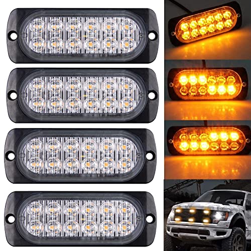 AUXTINGS 4 Piezas 12 LED Luz de frenado Strobe en la barra brillante para automóvil el vehículo de la etiqueta intermitente de seguridad de 12V 24V para automóvil vehículo utilitario barco remolque