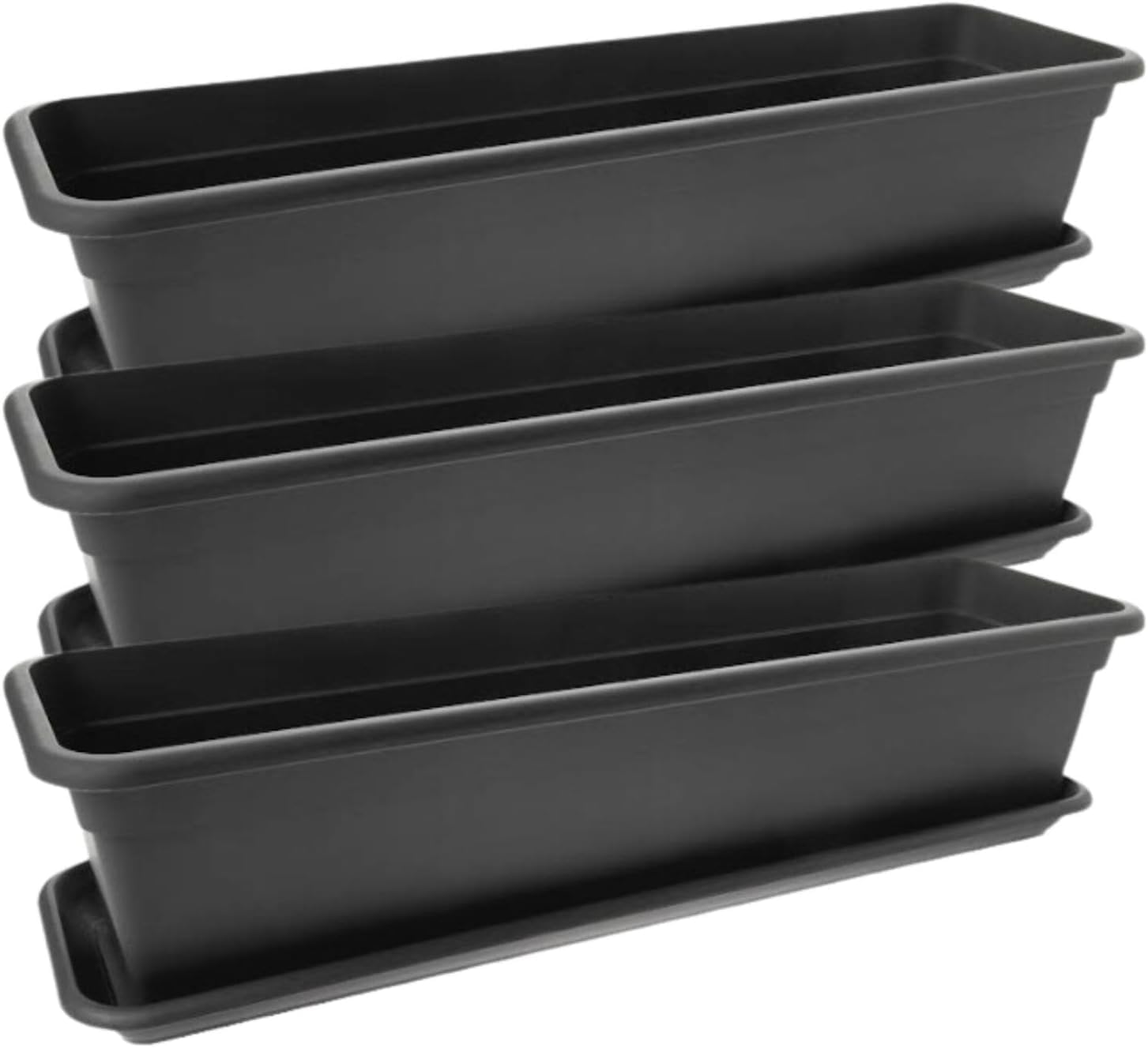 SUSTANIA Élégance anthracite : lot de 6 jardinières de balcon de 60 cm avec soucoupe - Laissez votre balcon fleurir avec style ! - Jardinière fabriquée en UE
