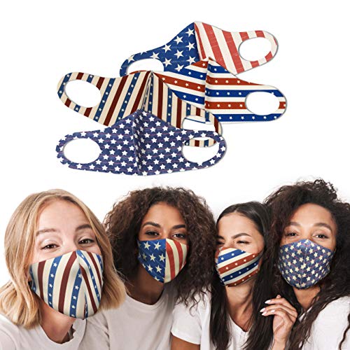 Pack of 4 Light Weight American Flag Face Protective Covering Unisex Reusable Washable Camping Hunting Outdoor Activities (Set A)