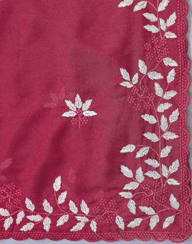 Image of SIRIL Women's Shimmer Georgette Embroidery & Scalloped Border Saree With Unstitched Blouse Piece