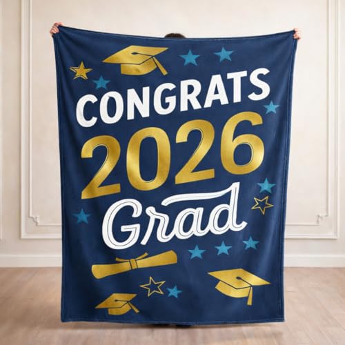 Graduation Gifts Blanket Class of 2026 Congrats Grad Throw Blanket 50x60 Inch Classic Graduation Gift for Him Her Soft Cozy Plush Blanket for College High School Graduate