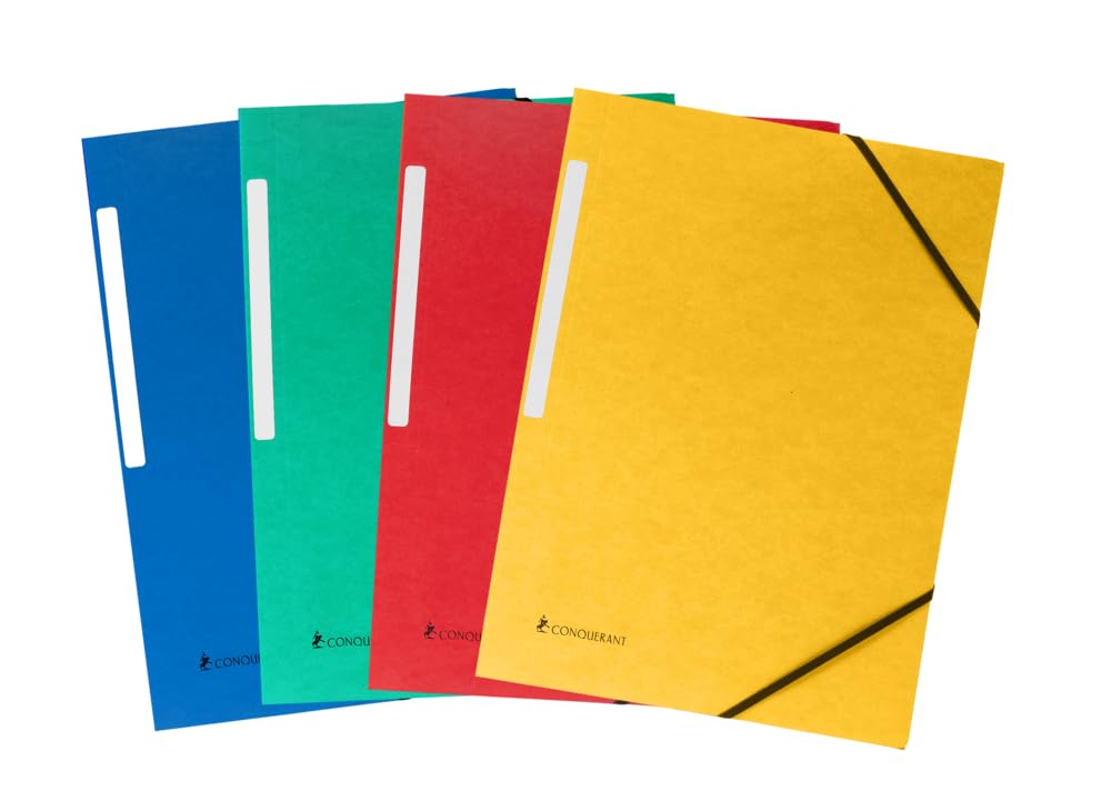 CONQUÉRANT Pack of 10 A4 Folders with Elasticated Cover Recycled Card Assorted Colours