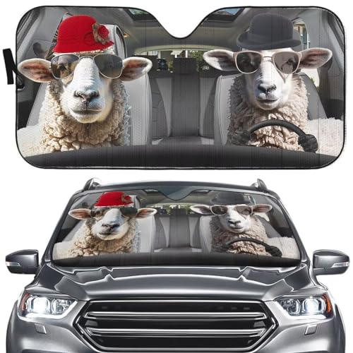 Personalized Sheep Driving Car Windshield Sun Shade 57 x 27.5 Inches Auto Sunshade for Car Truck SUV-Blocks Rays Sun Heat Reflector-Keeps Your Vehicle Cool