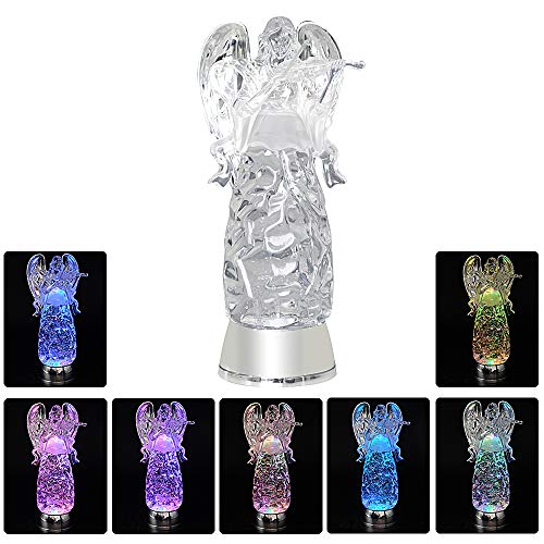 DRomance LED Light Up Angel Figurine Battery Operated with 6H Timer, Tricolor Changing Swirling Glitter Angel Water Lamp Christmas Home Decoration Snow Globe(11 Inches, Violin) - Thumbnail 2