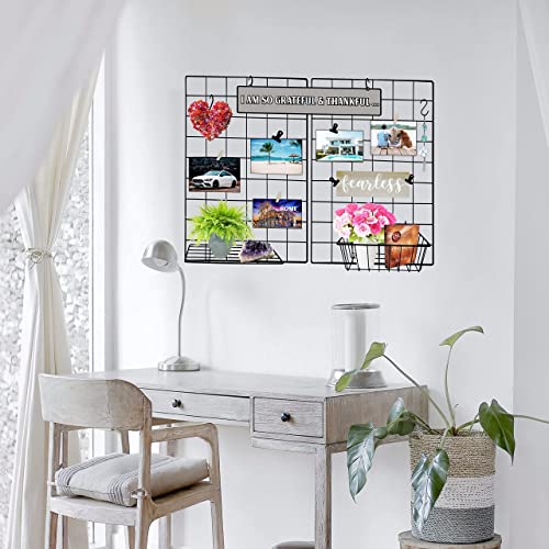 Grid Wall Shelf And Basket For Wall Grid Panel (Matte Black) - Beautifully Packaged - A Must Wire Grid Accessories For Your Wall Grid Organizer - More Storage With Hanging Basket And Shelf With Hooks #TOP5