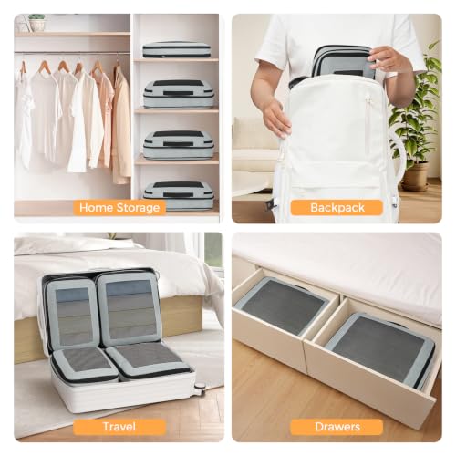 Image of BAGAIL Compression Packing Cubes for Travel Essentials, 8 Set-Gray | Tear‑Resistant Fabric, Space‑Saving, Visible Mesh Panel, Vibrant Color Choices, Travel, Camping & Cruise, Home Storage